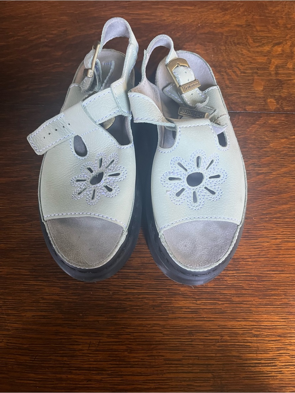 Dr. Martens Metallic Gold Floral Cutout Sandals - Picture 4 of 6